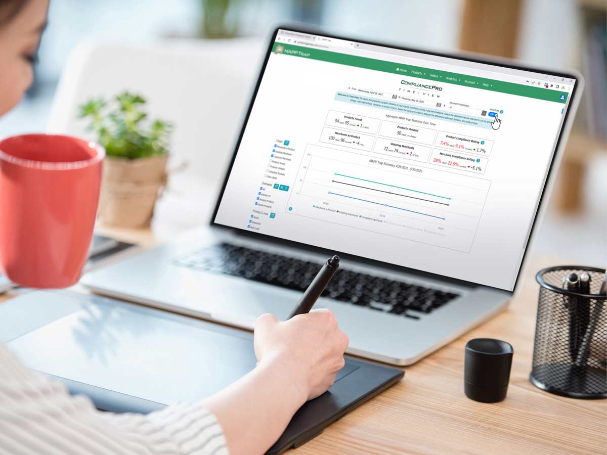 woman at computer — using AI to track MAP compliance
