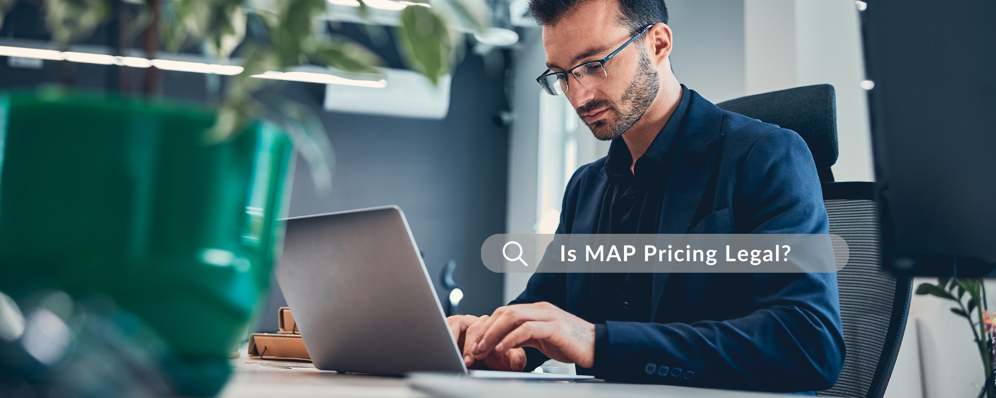 A man searching on a laptop, "is MAP pricing legal?"