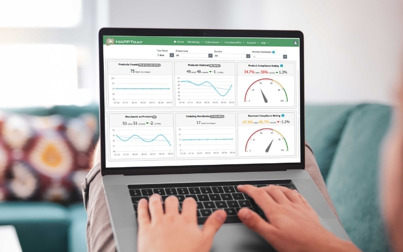 MAPP Trap platform showing statistics regarding merchants and purchases