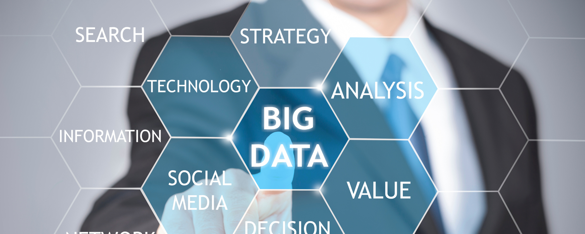 Man in business attire selects Big Data option